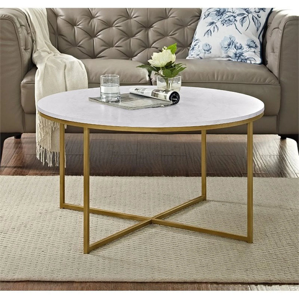 Round Marble Top Coffee Table in Gold T50877