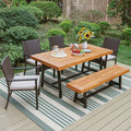 6-Piece Outdoor Dining Set with Acacia Wood Table, Bench and Wicker Chairs with Cushions C7012