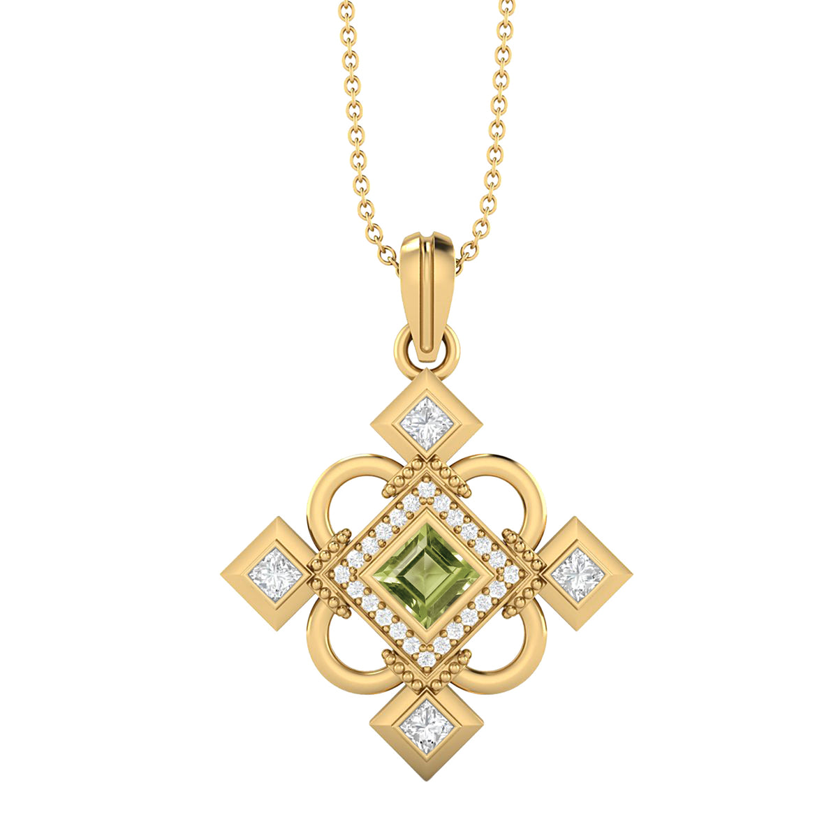 4MM Square Peridot 925 Silver Gold Vermeil Pendant Necklace D65834