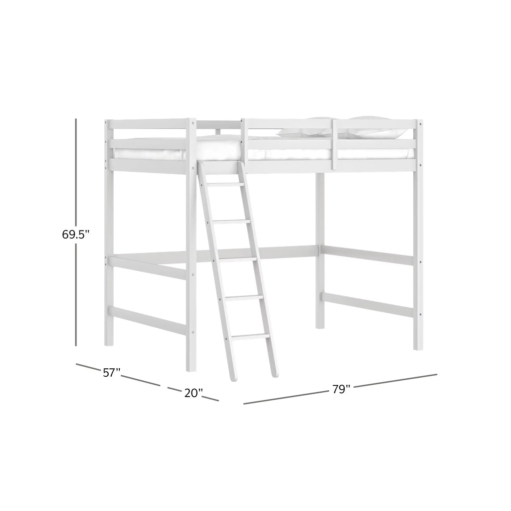 White Wood Full Loft Bunk Bed with Ladder M639
