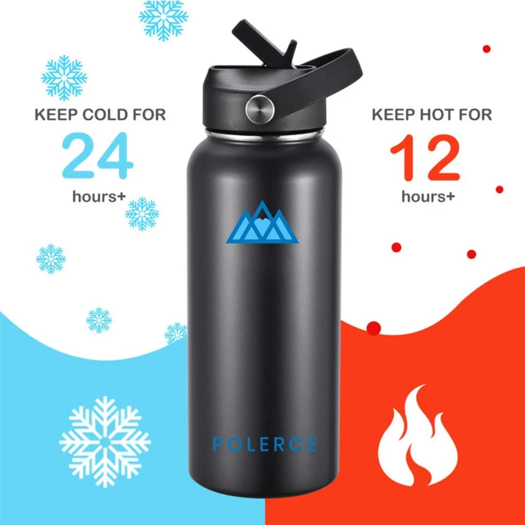 24 Oz Black Stainless Steel Vacuum Insulated Bottle with 3 Lids X820583