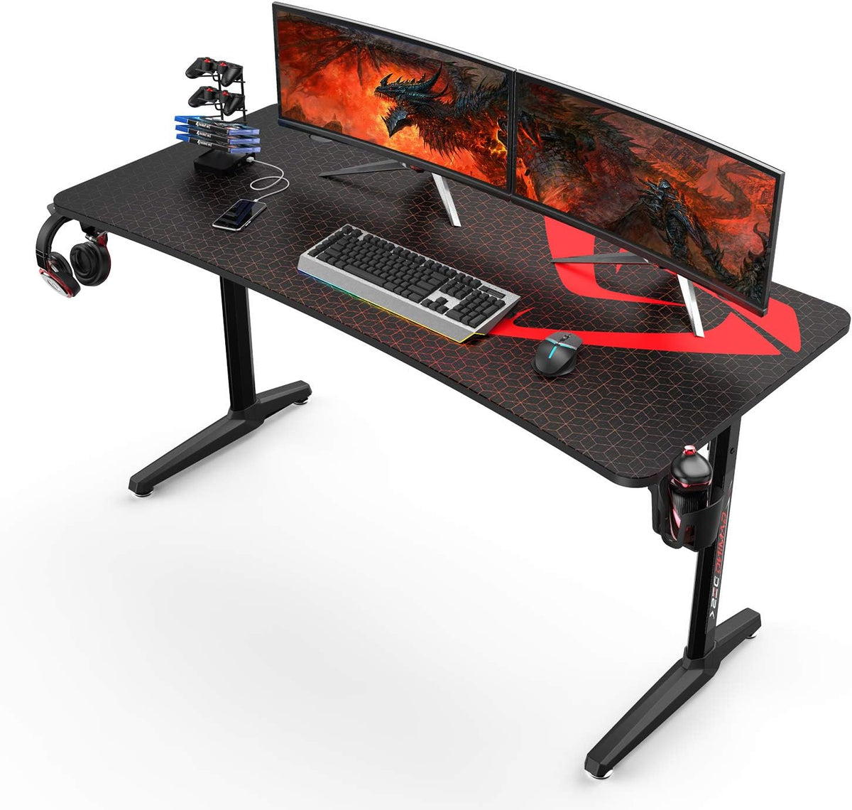 60 inch Black Gaming Desk with Mouse Pad S8947