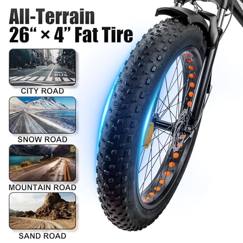 26" Electric Bike with 4.0" Fat Tire, Peak 1500W Rear Hub Motor, Disc Brakes, Front Suspension, 7 Speed M36894