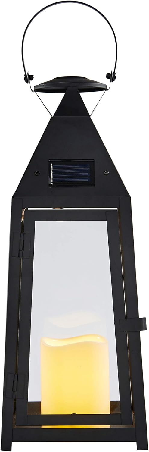 15.5” Black Metal Solar Powered LED Outdoor Lantern Z265315