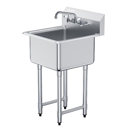 Stainless Steel 1 Compartment Free Standing Small Sink with Faucet & Legs, 21"x18" Single Bowl Sink X6048