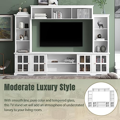 Black TV Console Table with Bookshelves and Tempered Glass Door K826