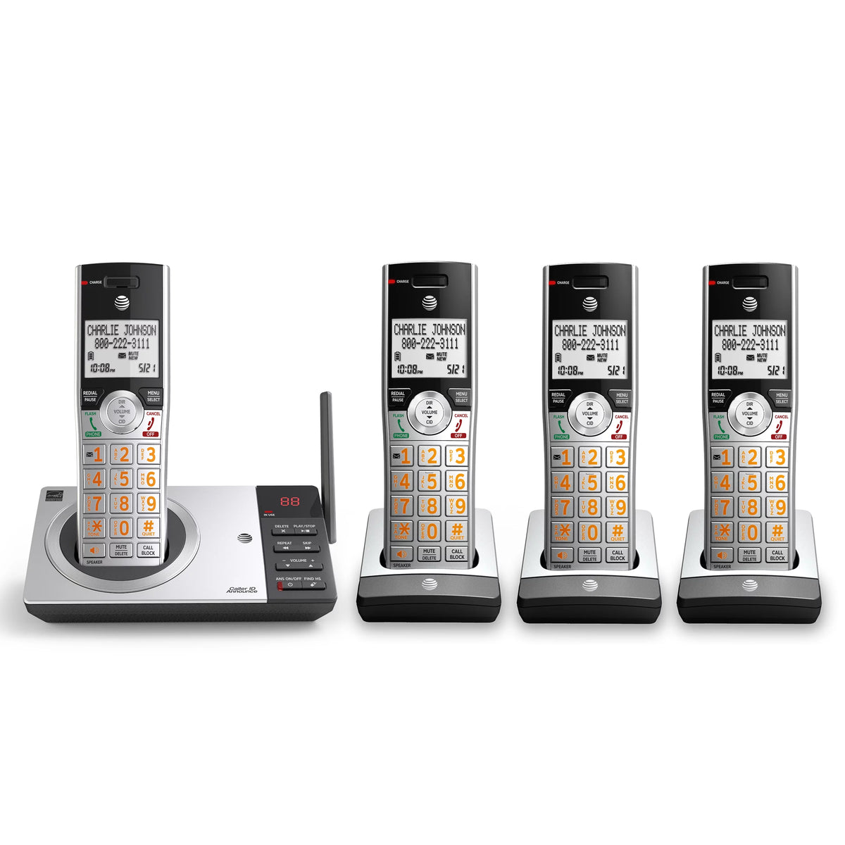Silver/Black DECT 6.0 Expandable Answering System with 4 Handsets Q72809