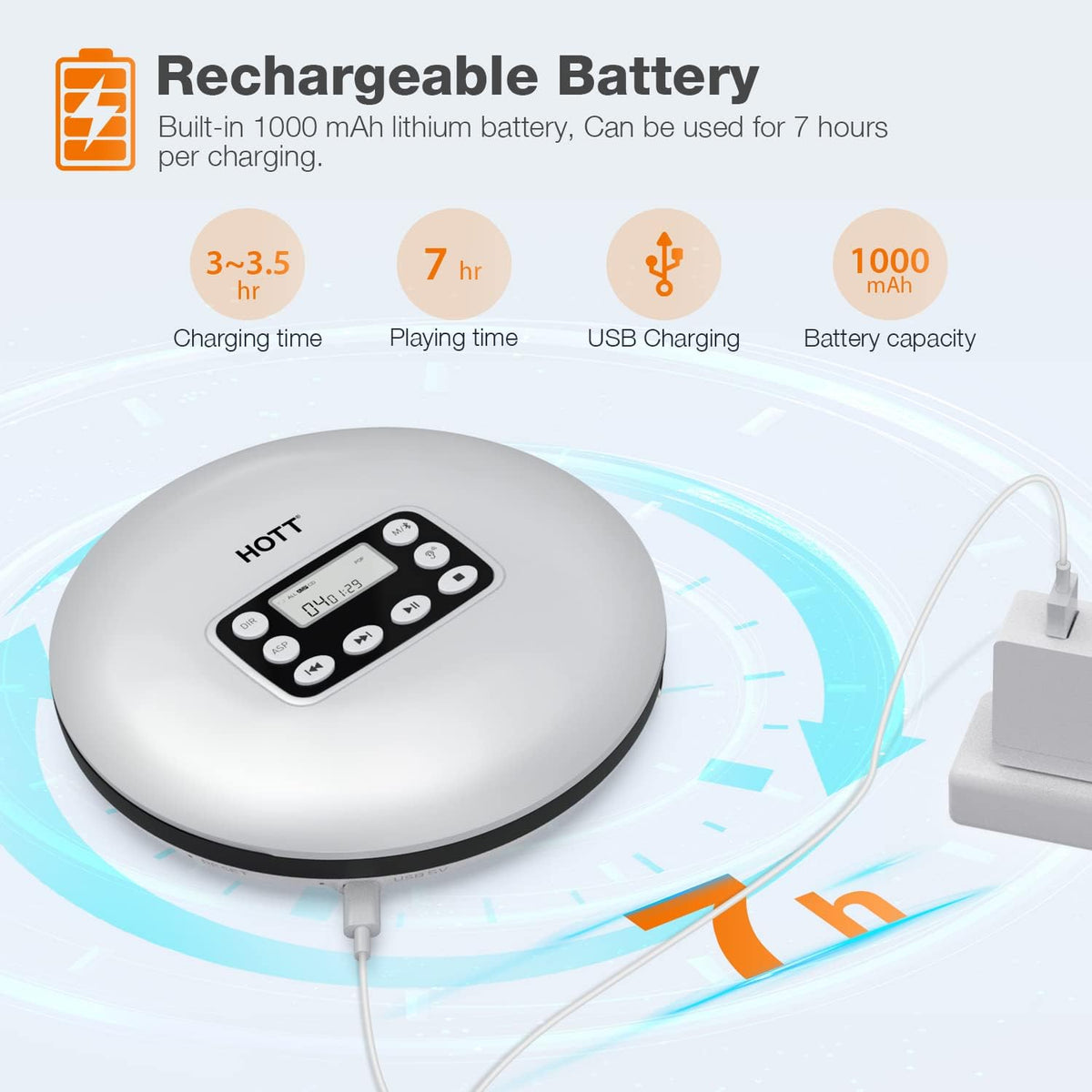 Rechargeable Portable CD Player with Bluetooth D517