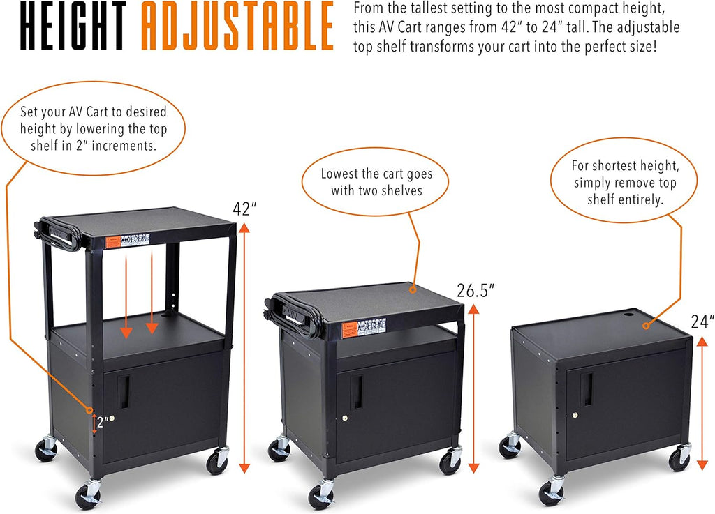 Black Height Adjustable AV Cart with Locking Cabinet H62456