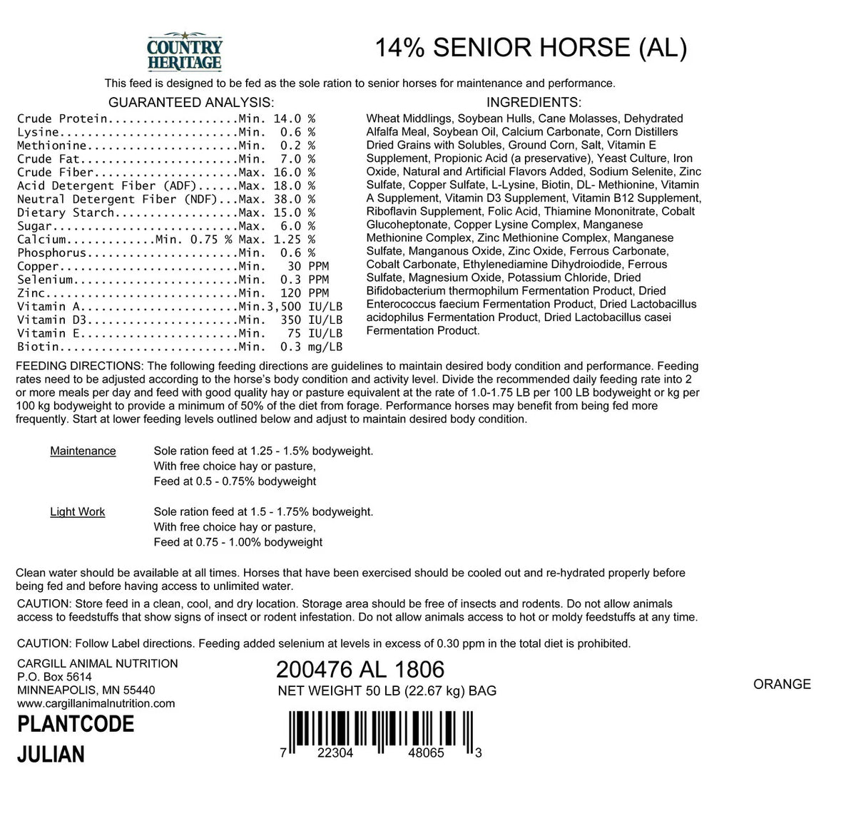 50 lb Senior Horse Feed P15015