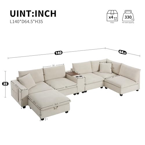 Oversized Modular Sectional Sofa with Storage Ottoman and Console, Gray S785079