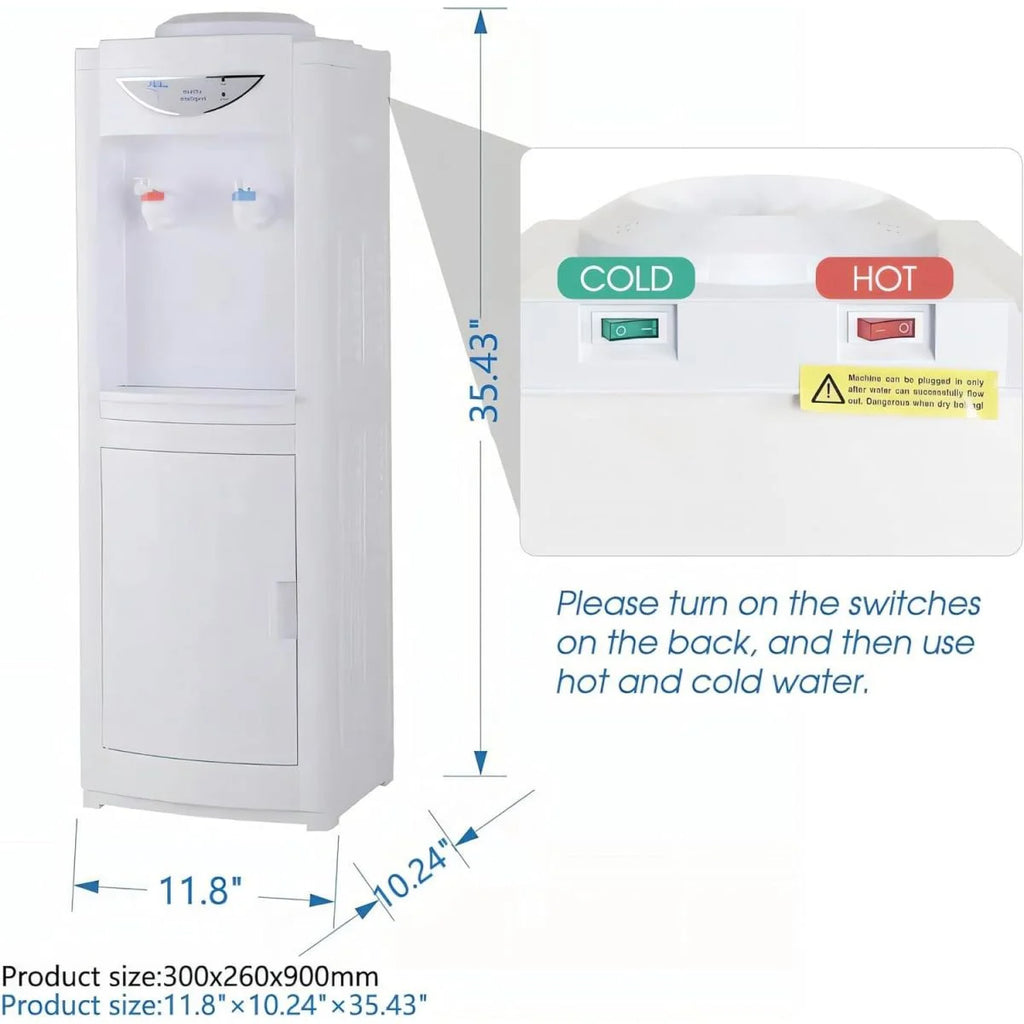 White Top Loading Hot and Cold Water Dispenser for 5 Gallon Bottle with Storage Cabinet & Child Safety Lock Y7858