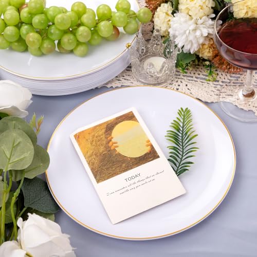 50 Pcs Gold Rim White Plastic Dinner Plates Y8231