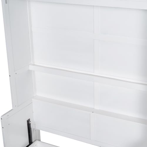 Queen Size Gray Murphy Bed Wall Bed with Desk and Closet Drawers and Shelves S30940