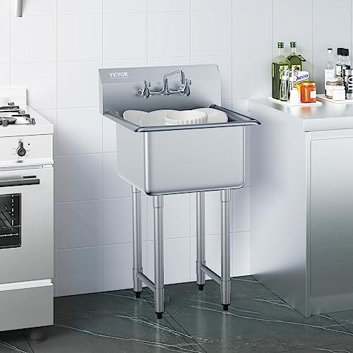 Stainless Steel 1 Compartment Free Standing Small Sink with Faucet & Legs, 21"x18" Single Bowl Sink X6048