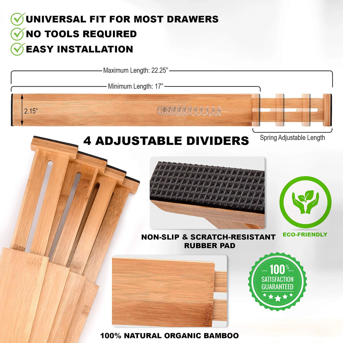 Natural Bamboo Drawer Dividers Q4431