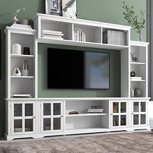 Black TV Console Table with Bookshelves and Tempered Glass Door K826