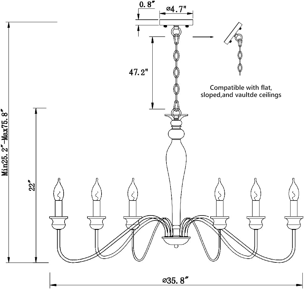 Black 6-Light Farmhouse Candle Chandelier M2547