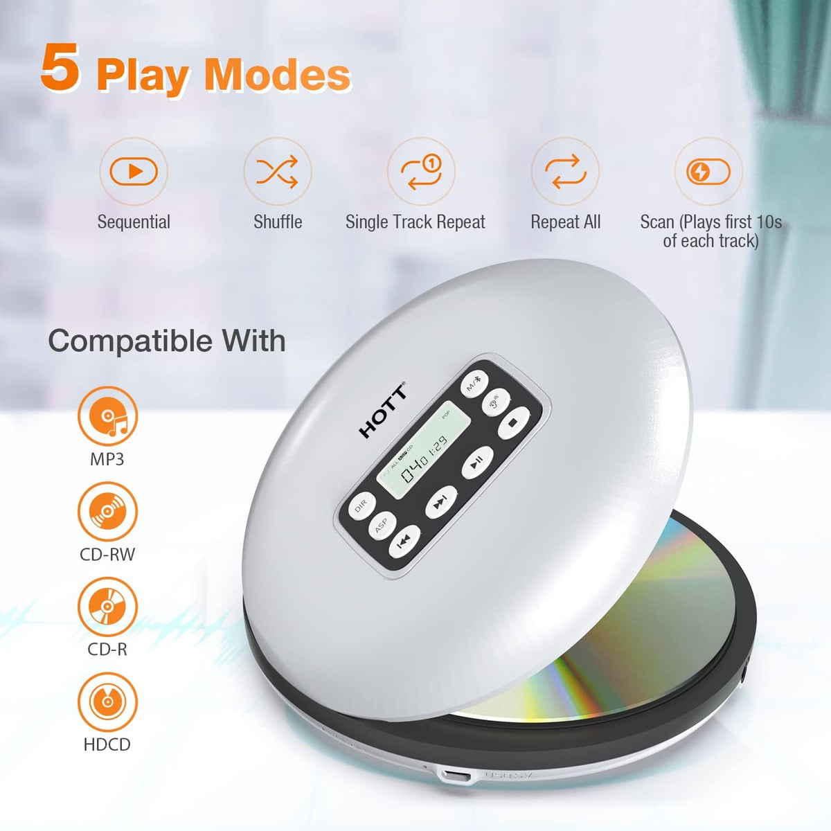 Rechargeable Portable CD Player with Bluetooth D517