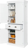 White 72" Tall Wood Pantry Cabinet with Doors and Shelves H6459