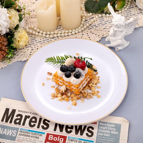 50 Pcs Gold Rim White Plastic Dinner Plates Y8231