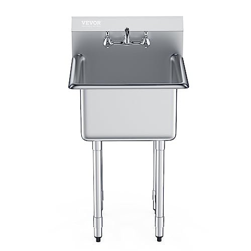 Stainless Steel 1 Compartment Free Standing Small Sink with Faucet & Legs, 21"x18" Single Bowl Sink X6048