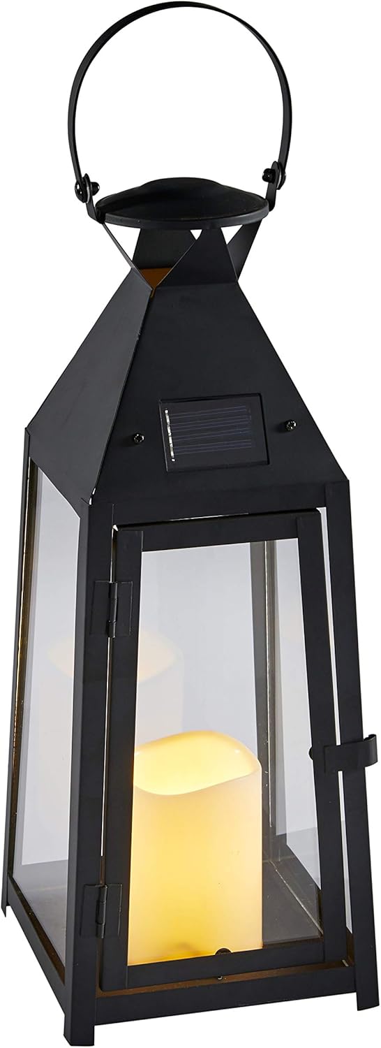15.5” Black Metal Solar Powered LED Outdoor Lantern Z265315