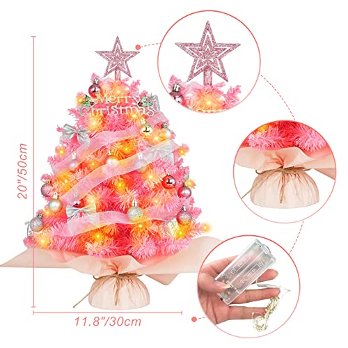 20" Pink Artificial Christmas Tree with Lights and Star Treetop U25457