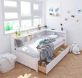 White Twin Size Wooden Bookcase Bed with Storage Drawers M2143