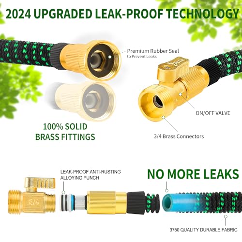 50 ft Expandable Garden Hose with 3/4" Solid Brass Fittings and 10 Pattern Spray Nozzle F726