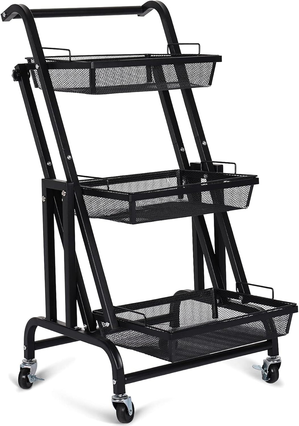 3 Tiers Rolling Metal Storage Cart with Lock Wheels V61462