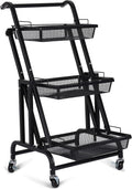 3 Tiers Rolling Metal Storage Cart with Lock Wheels V61462