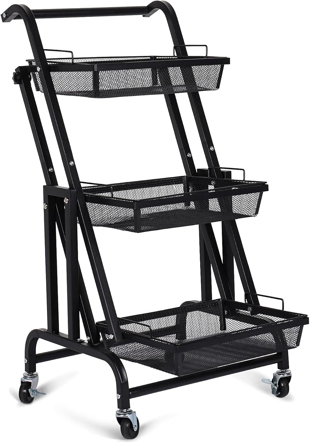 3 Tiers Rolling Metal Storage Cart with Lock Wheels V61462