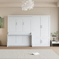 Queen Size Gray Murphy Bed Wall Bed with Desk and Closet Drawers and Shelves S30940