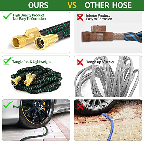50 ft Expandable Garden Hose with 3/4" Solid Brass Fittings and 10 Pattern Spray Nozzle F726
