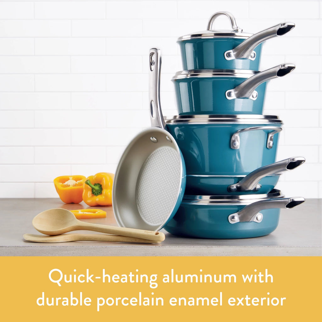 Porcelain Enamel Nonstick Covered Saucepan, 3 Quart, Twilight Teal L160524
