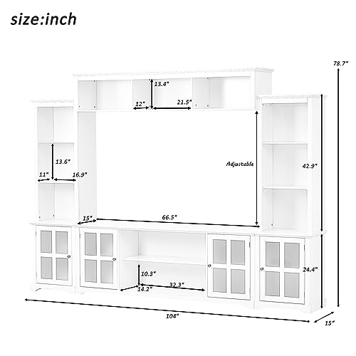 Black TV Console Table with Bookshelves and Tempered Glass Door K826