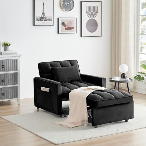 White Velvet Convertible Chair Bed Sleeper 3 in 1 Single Sleeper Sofa M1095