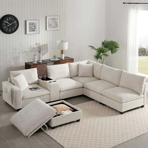 Oversized Modular Sectional Sofa with Storage Ottoman and Console, Gray S785079