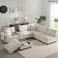Oversized Modular Sectional Sofa with Storage Ottoman and Console, Gray S785079