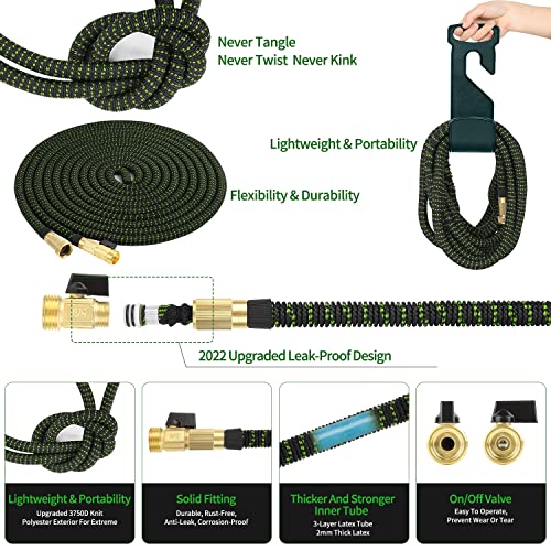 50 ft Expandable Garden Hose with 3/4" Solid Brass Fittings and 10 Pattern Spray Nozzle F726