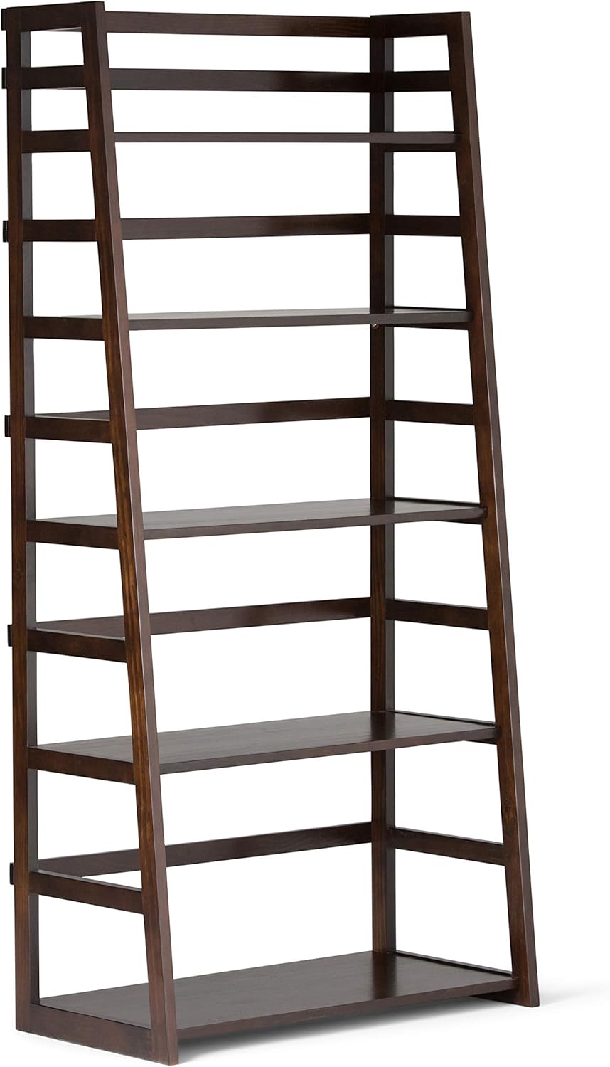 Black 5 Shelf Solid Wood Ladder Bookcase S213