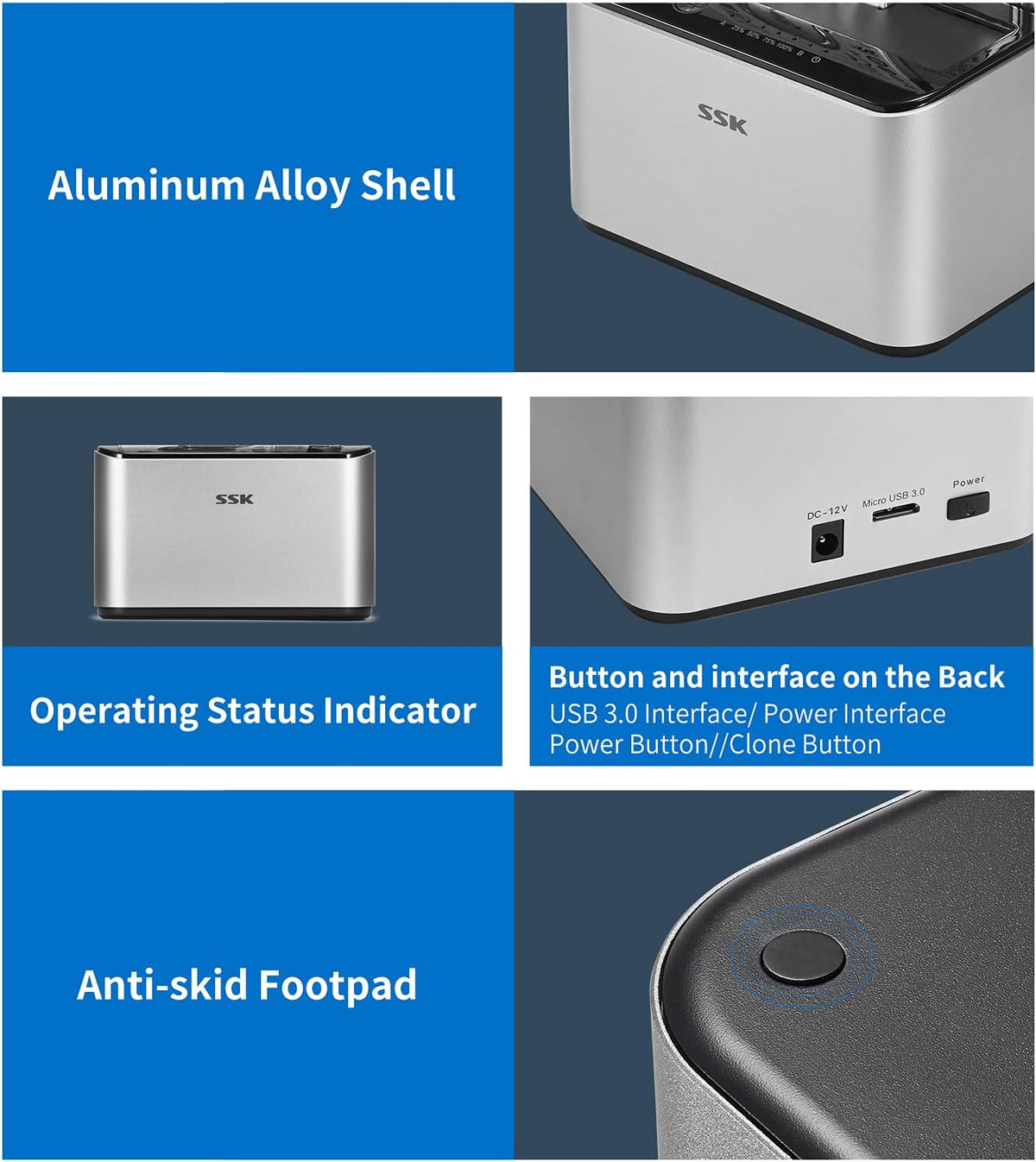 Aluminum USB 3.0 to SATA Dual Bay Hard Drive Docking Station C4134