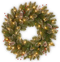 Pre-Lit Artificial Christmas Wreath, Green, White Lights, 24 Inches N336