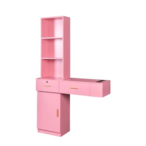 Pink Wood Computer Desk with Drawers Shelves Dresser Desk K1698