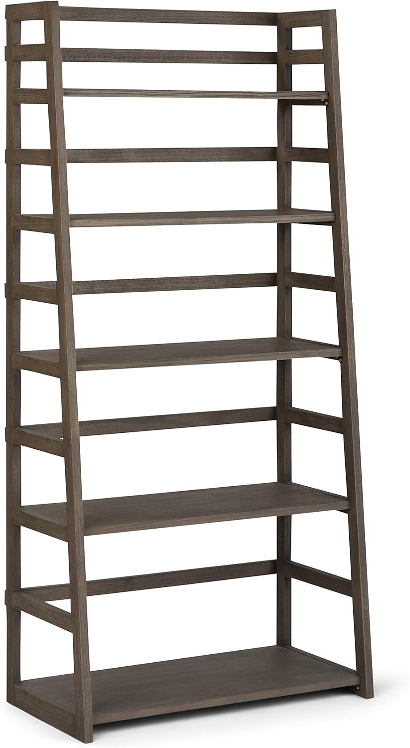 Black 5 Shelf Solid Wood Ladder Bookcase S213