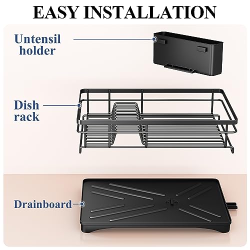 White Large Dish Rack with Drainboard and Utensil Holder M310