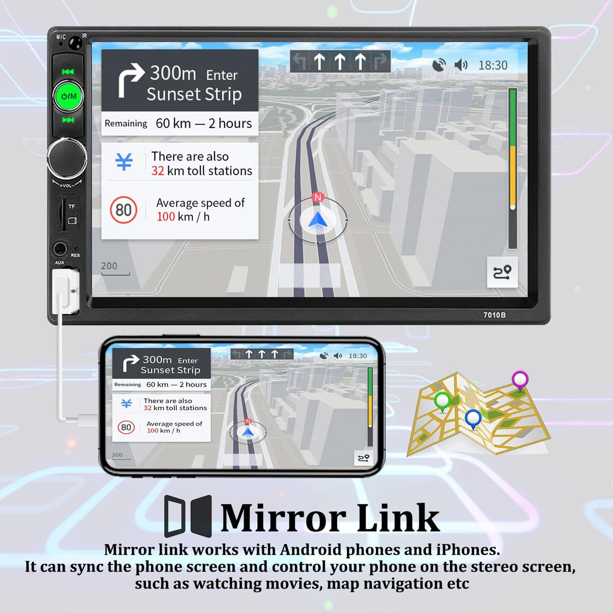 Double Din 7 Inch Touch Screen Bluetooth Car Stereo with Backup Camera G613
