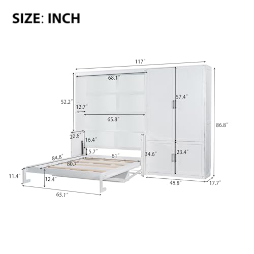 Queen Size Gray Murphy Bed Wall Bed with Desk and Closet Drawers and Shelves S30940