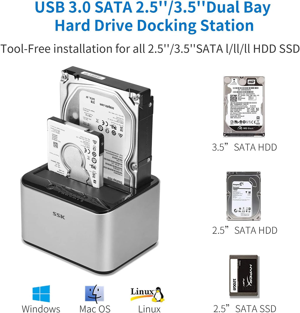 Aluminum USB 3.0 to SATA Dual Bay Hard Drive Docking Station C4134